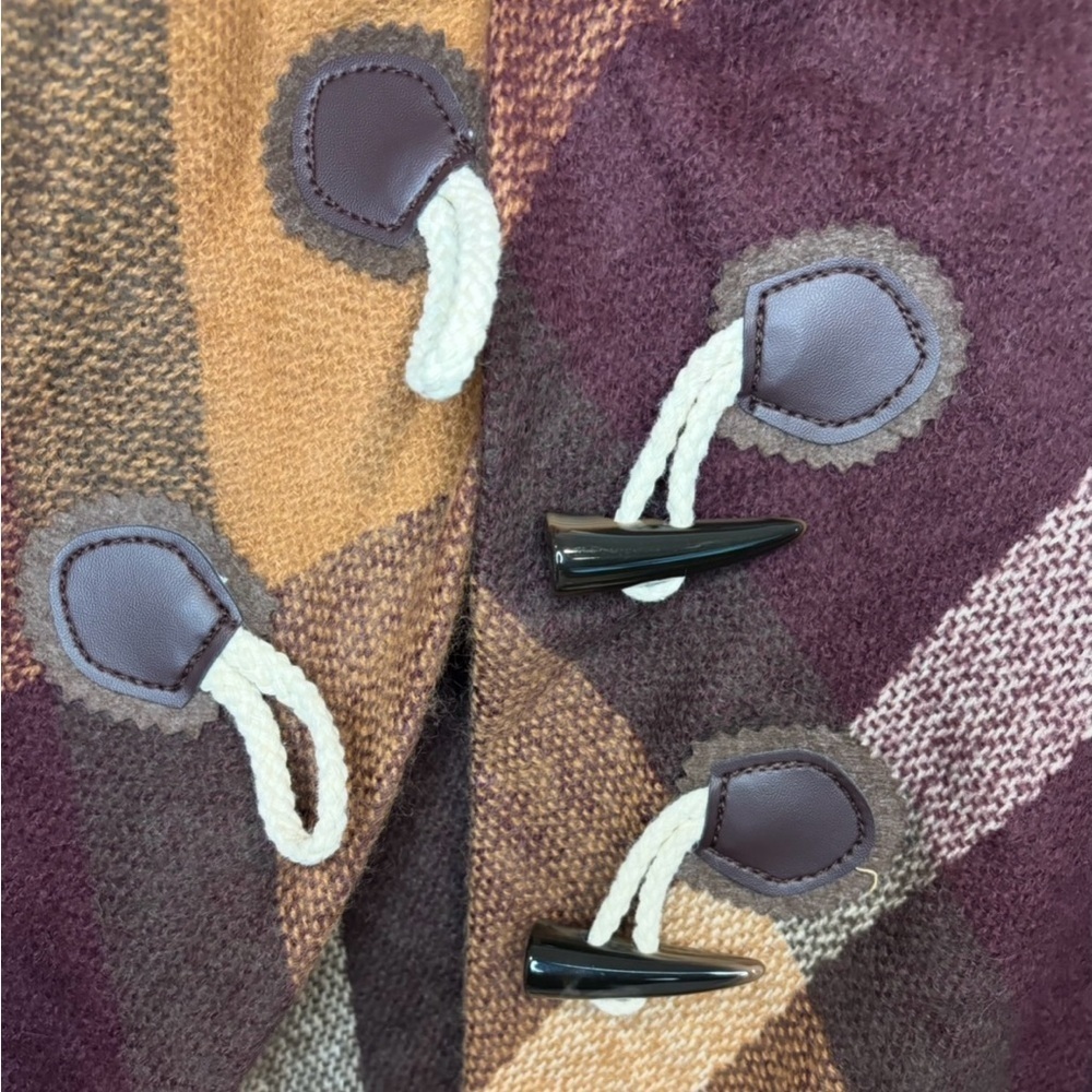NWT Moss Rose Brown, Tan, and Gold Poncho with Frayed Ends - Picture 7 of 10